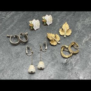CLIP-ON Women’s Vintage Bundle 5x pairs earrings silver gold cloisonné
